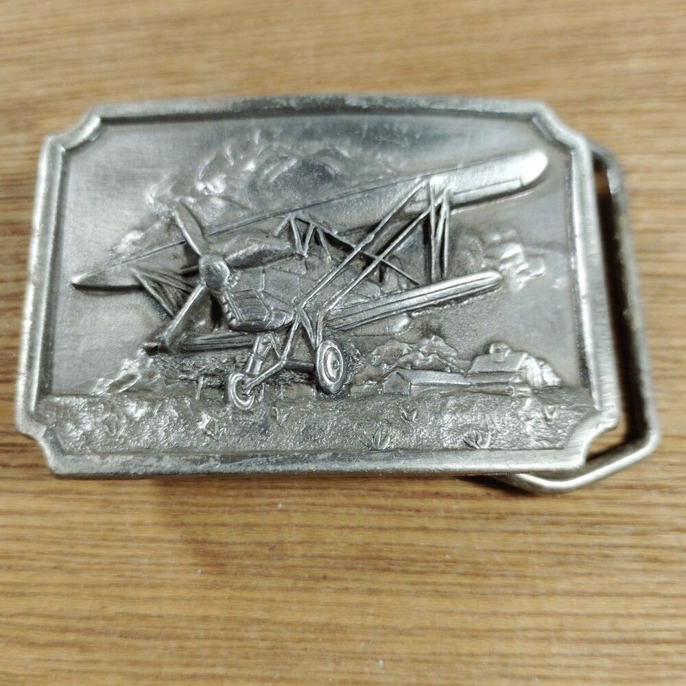 Bergamot Brass Works Belt Buckle Vintage Airplane Biplane Metal Flight Flying